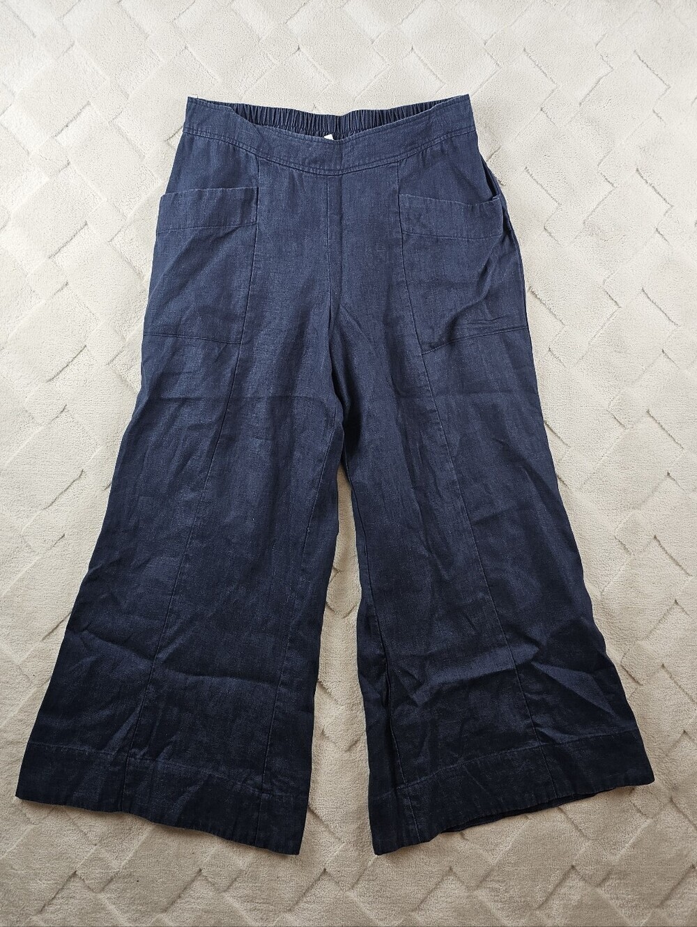ivy jane Wide Leg Cropped Pants Womens Small navy Elastic Waist Stretch